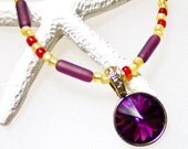 MultiColor Necklace with Amethyst or Purple Rivoli Crystal Pendant
