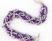 Chainmaille Bracelet Silver and Purple Byzantine Style Weave, Custom Fit