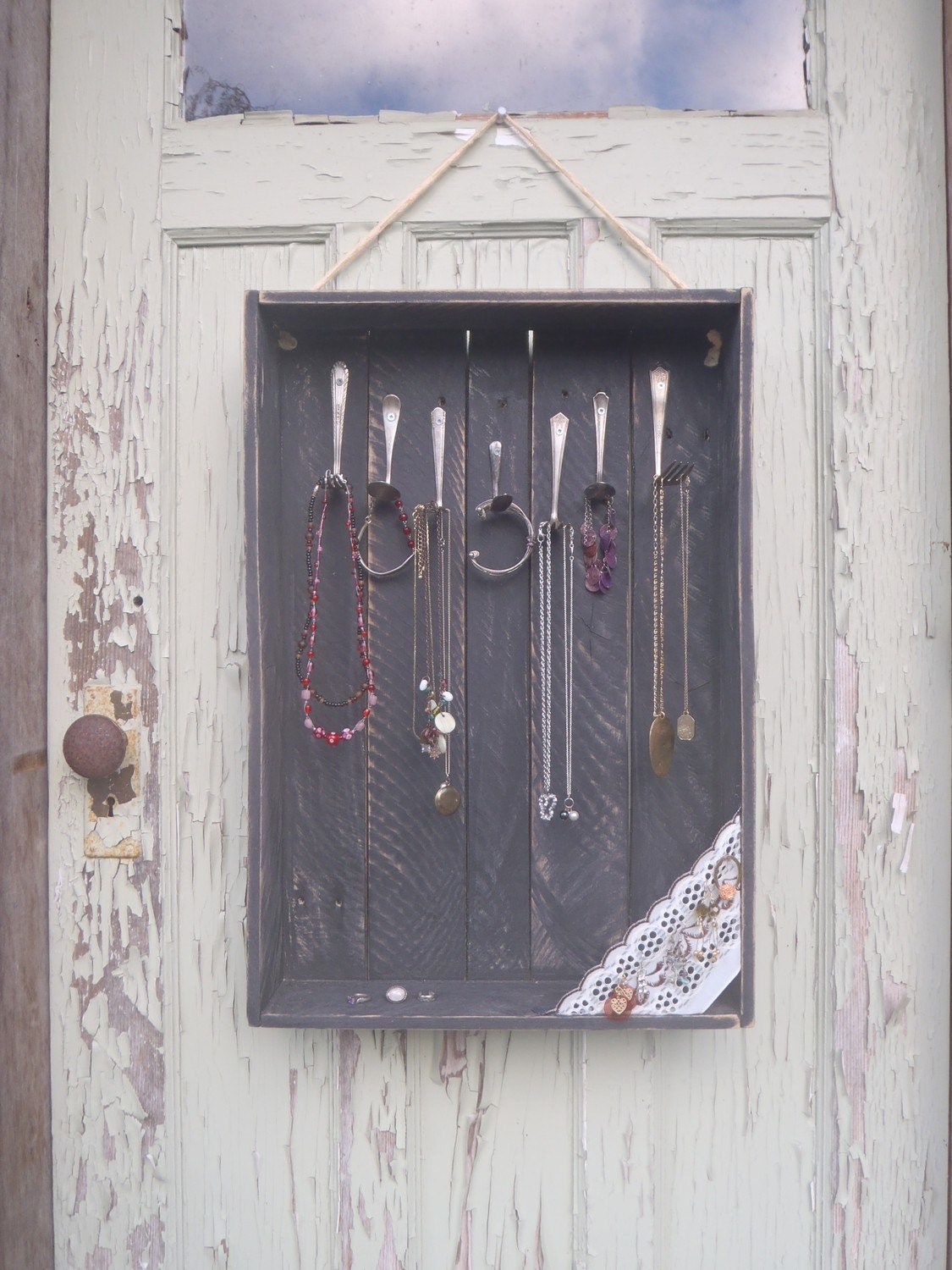 Salvaged Shabby Cabin - Black Distressed Shadow Box Jewelry Display