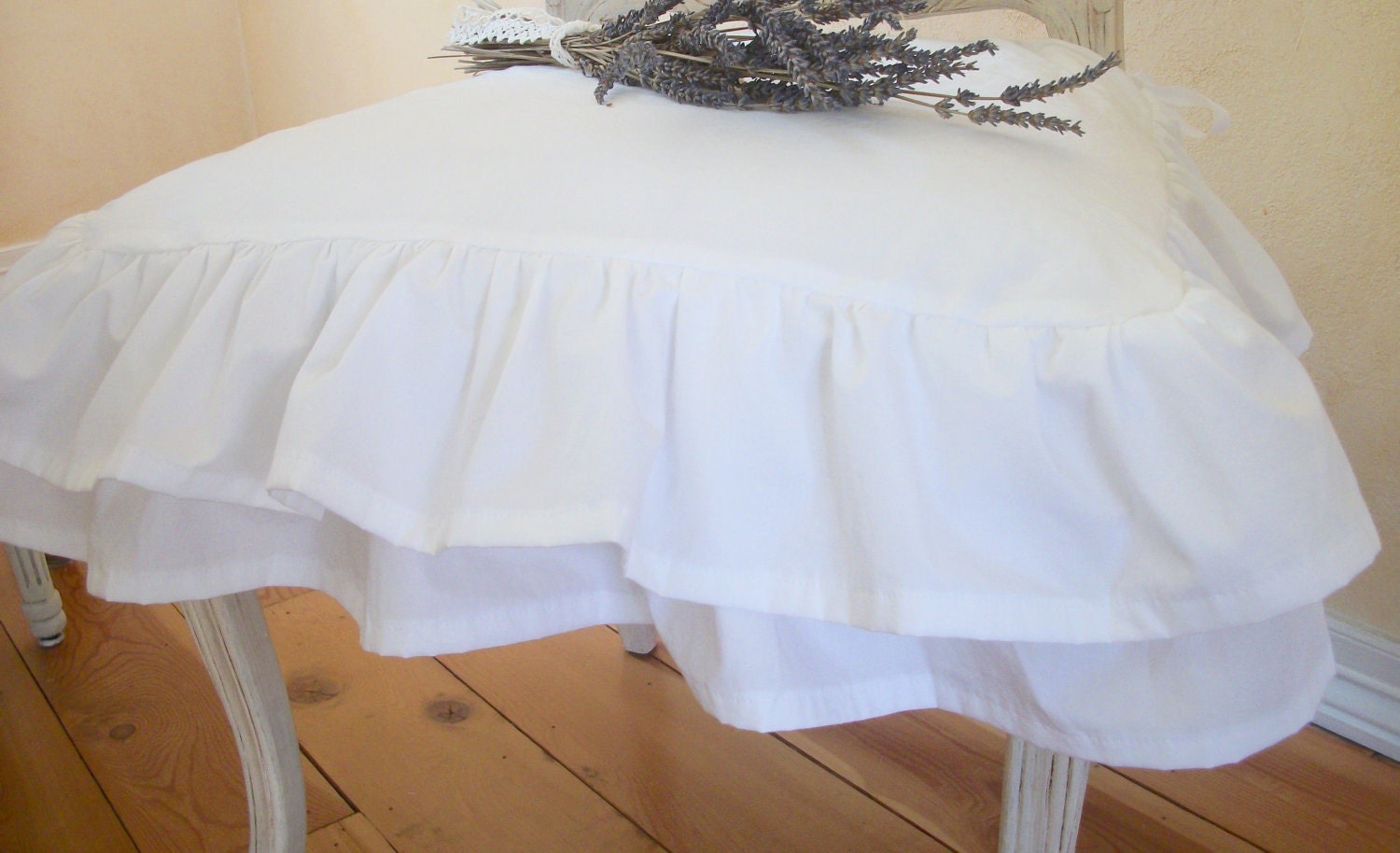 Shabby Chic Slipcover The "Cecilia" layered ruffles slipcover White Cotton