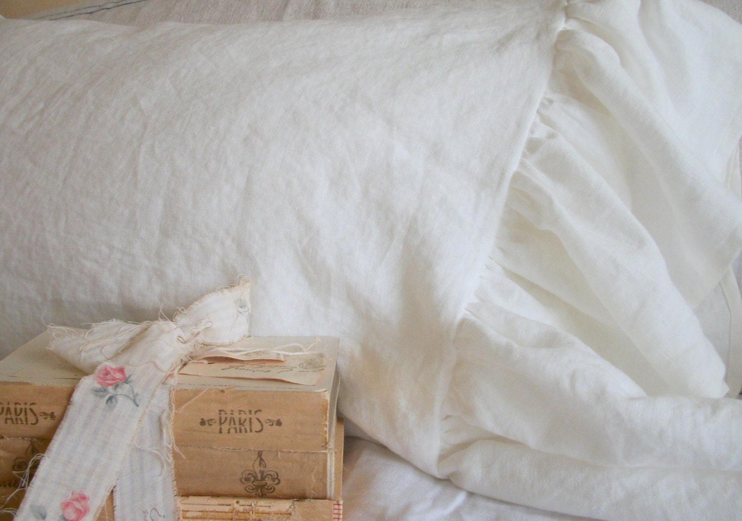 Shabby Chic Pillows The French Prairie Collection Ruffle Pillowcase White Linen
