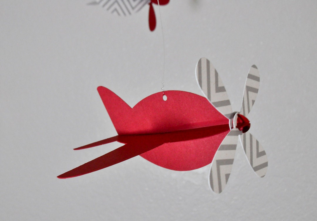 Baby Mobile, Recycled Paper Airplanes in Red