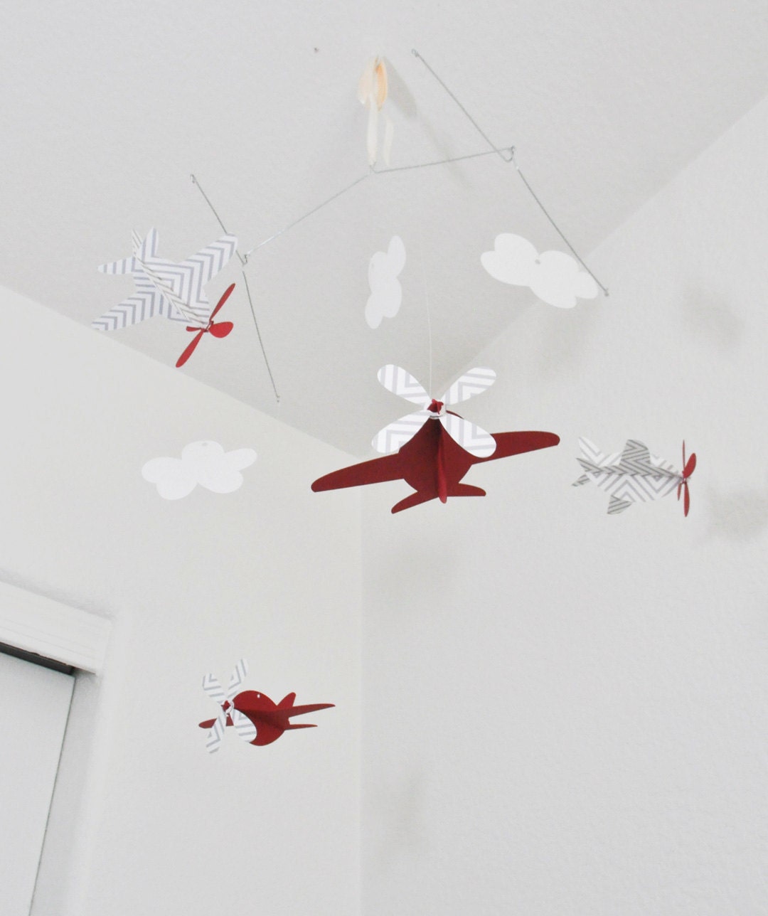 Baby Mobile, Recycled Paper Airplanes in Red