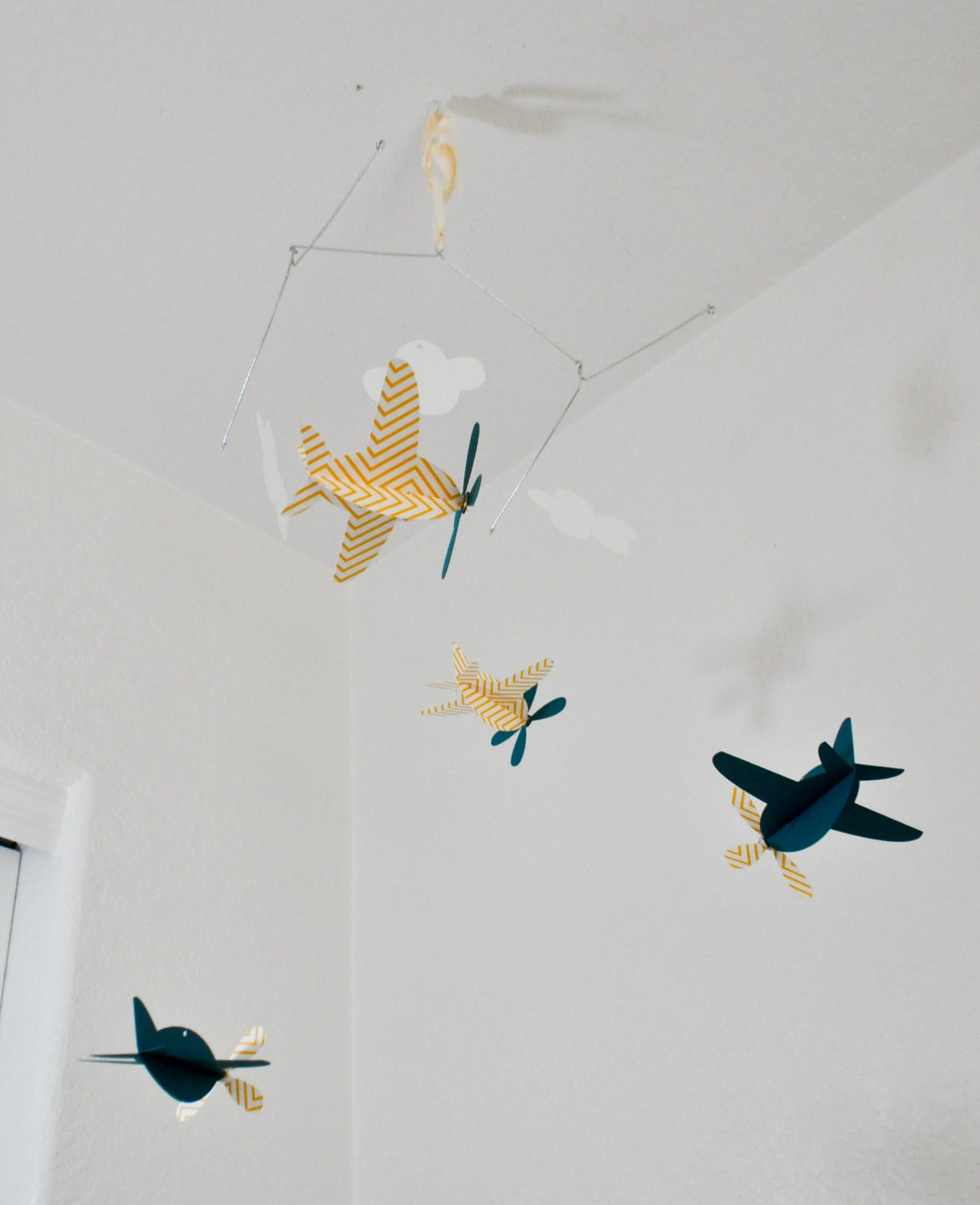 Baby Mobile, Airplanes in Yellow Chevron and Teal