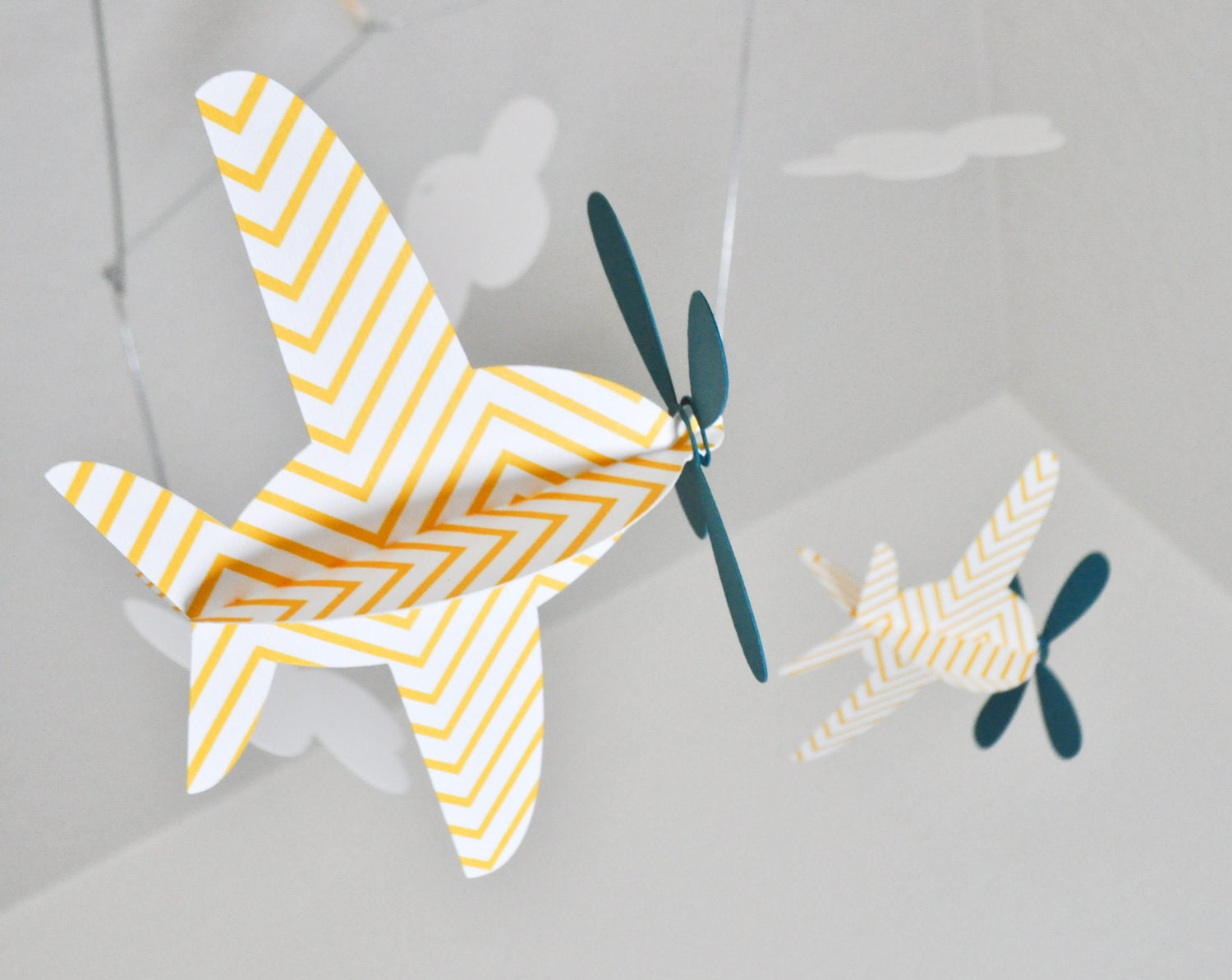 Baby Mobile, Airplanes in Yellow Chevron and Teal