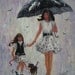 Rain Girls Original Oil Painting, mother and daughter paintings, rain paintings, umbrellas, mom and daughter, Vickie Wade Art