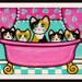 Calico CATS Kittens in Pink BATHTUB Art PRINT from Painting by Jill