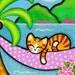 Tropical Orange Tabby CAT on HAMMOCK Art PRINT from Original Painting by Jill