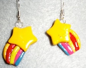 Star and Rainbow Hypoallergenic Surgical Steel Light Weight Polymer clay Dangle Earrings by Monnknight Jewels
