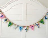 Happy Birthday Vintage Fabric Bunting Banner, Garland, Pennant Decoration Handmade By A Fête Beckons Il_170x135