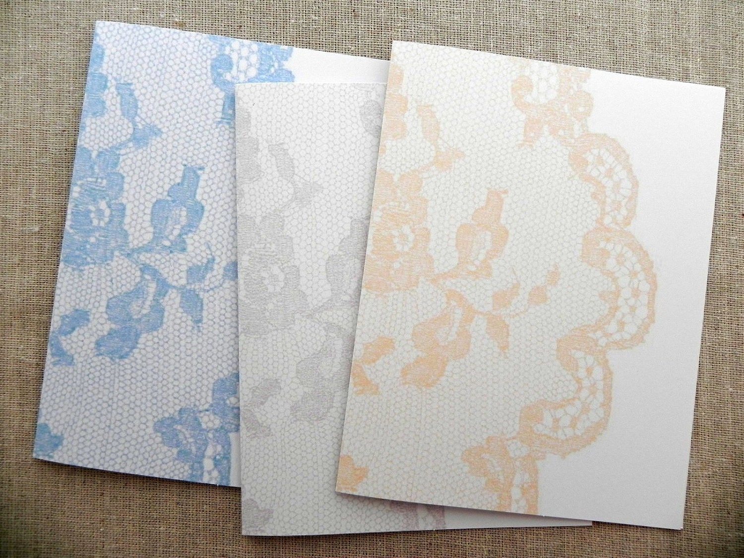 12 Vintage Lace Doily Printed Note Card Set You Choose The Color Blue Gray Peach Blank Wedding Thank You Invitation Cards
