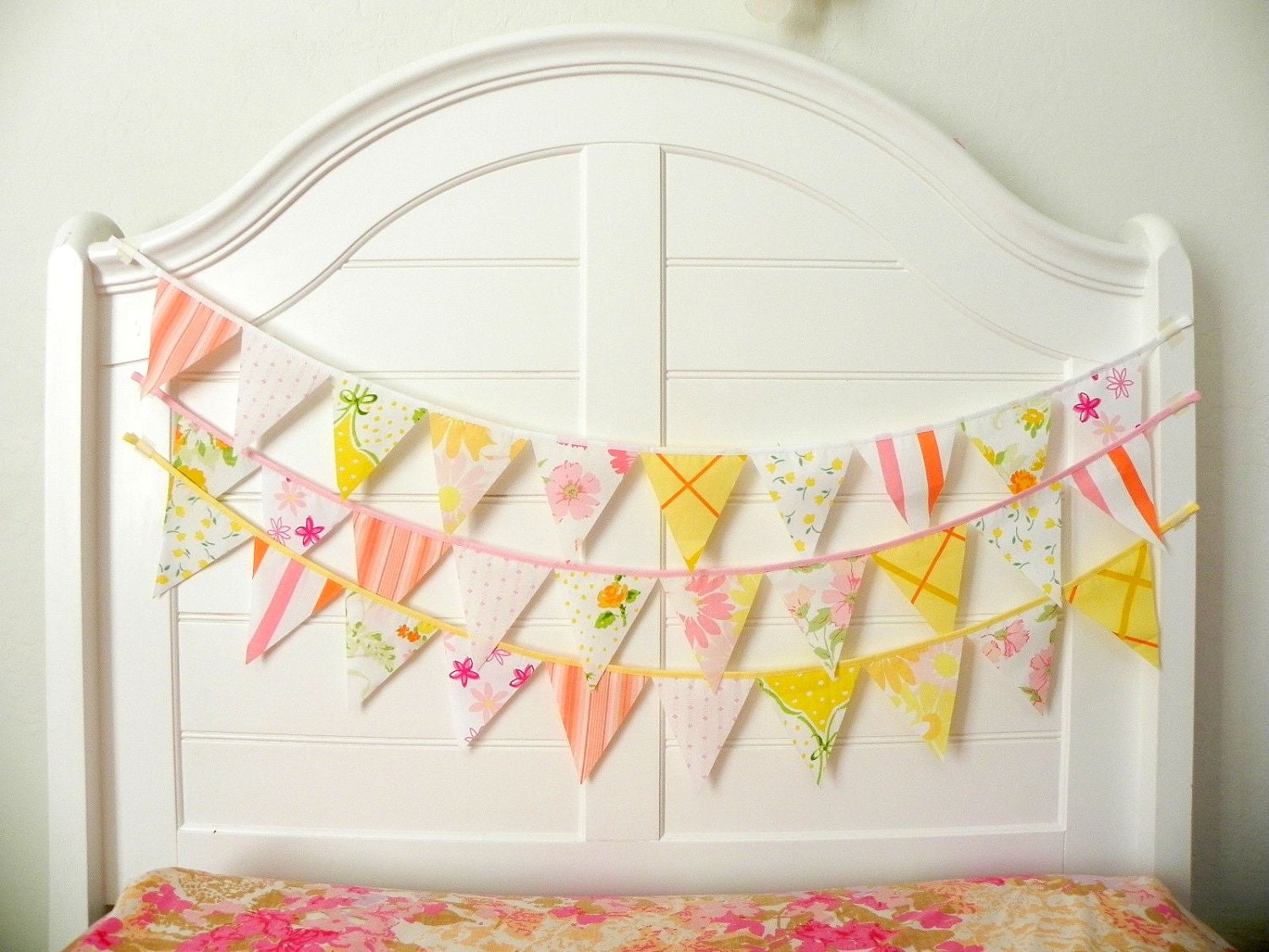 Pink Lemon Fresca Vintage Fabric Bunting, Garland, Banner, Pennant Decoration 9 Feet Handmade By A Fête Beckons On Etsy Il_170x135
