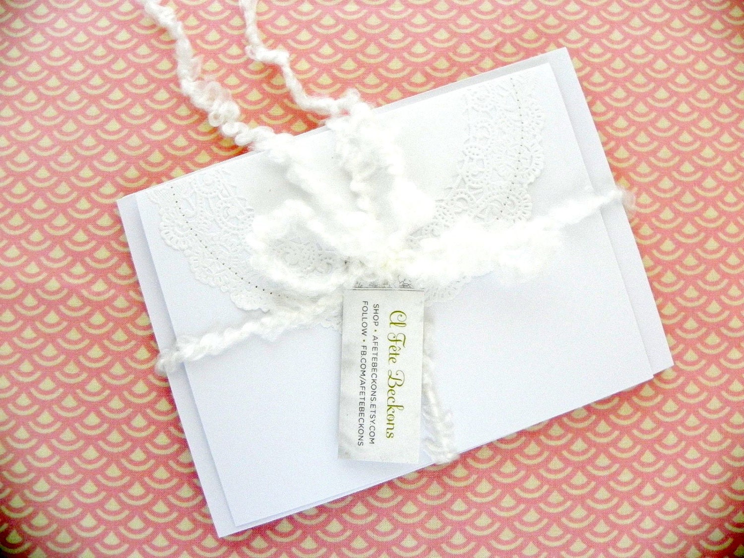 12 Lace Paper Doily Appliqued Note Card Set Blank Wedding Thank You Invitation Cards Il_170x135