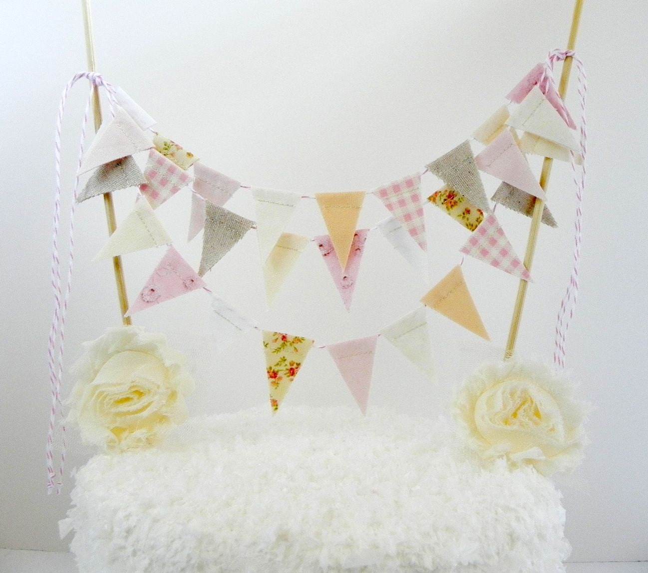 Peach Muslin And Burlap 3 Tier Cake Bunting Decoration