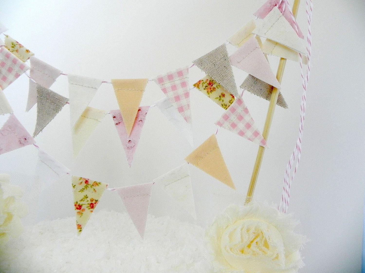 Peach Muslin And Burlap 3 Tier Cake Bunting Decoration