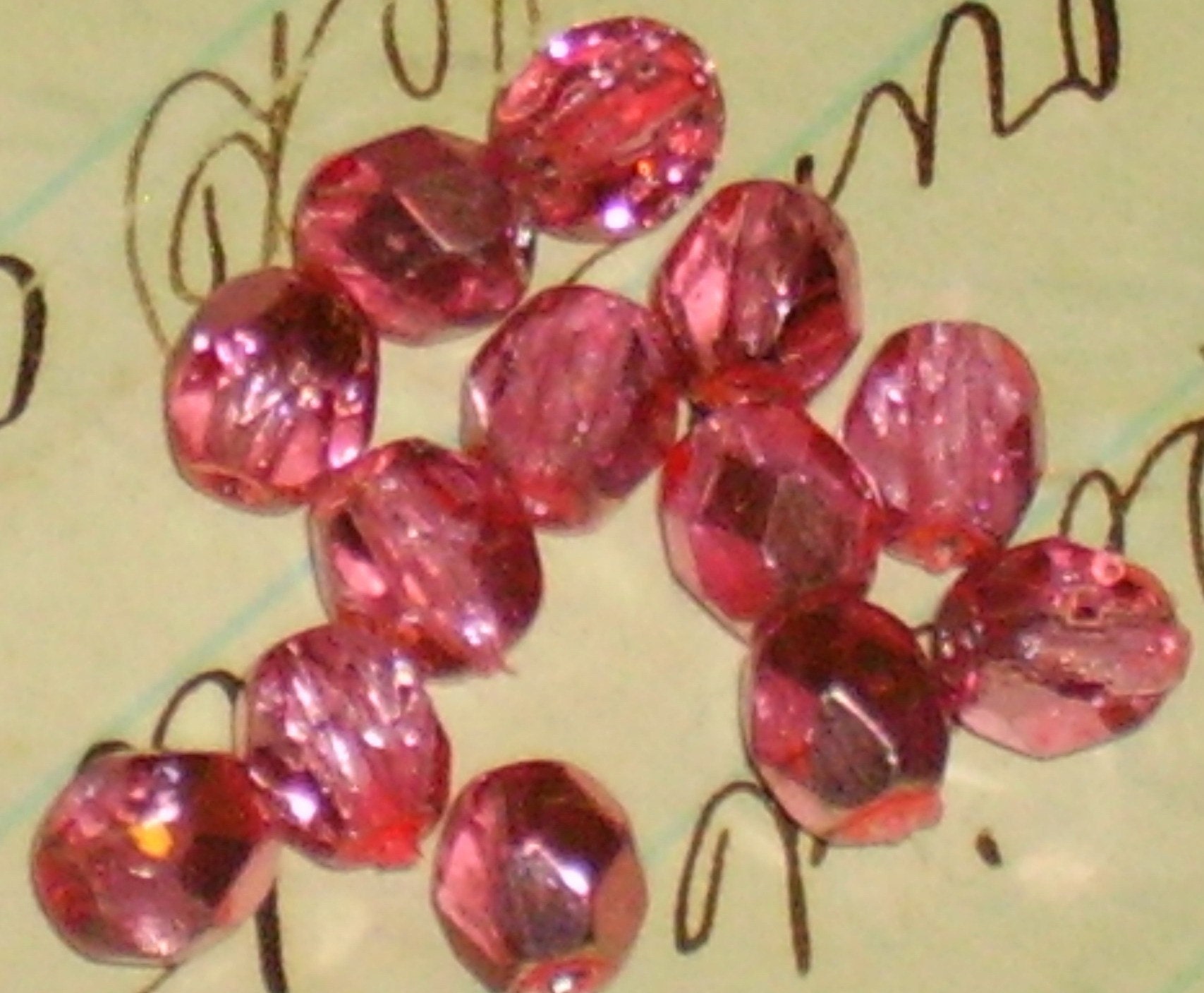 Vintage Glass Beads Faceted Pink Shabby Fire polished
