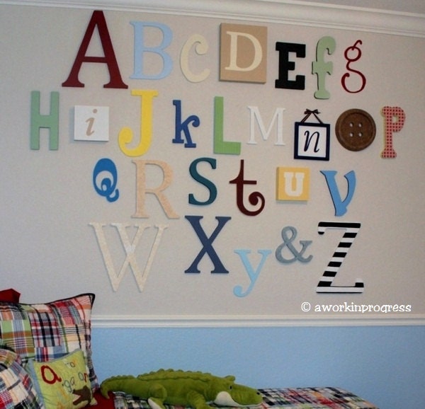 Alphabet Set -Wooden Letters -Alphabet Wall-ABC Wall- PAINTED 12" to 6" letters various thicknesses