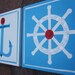 Anchor and Captain's Wheel 2 piece set, 12x12, red, blue and white nautical theme nursery kids wall art