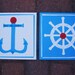 Anchor and Captain's Wheel 2 piece set, 12x12, red, blue and white nautical theme nursery kids wall art