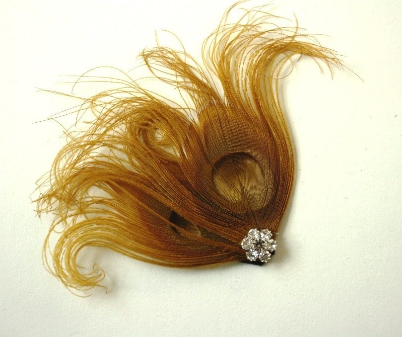 Gold Peacock Feather Hairclip, Wedding Hair Accessory, Bridesmaid fascinator