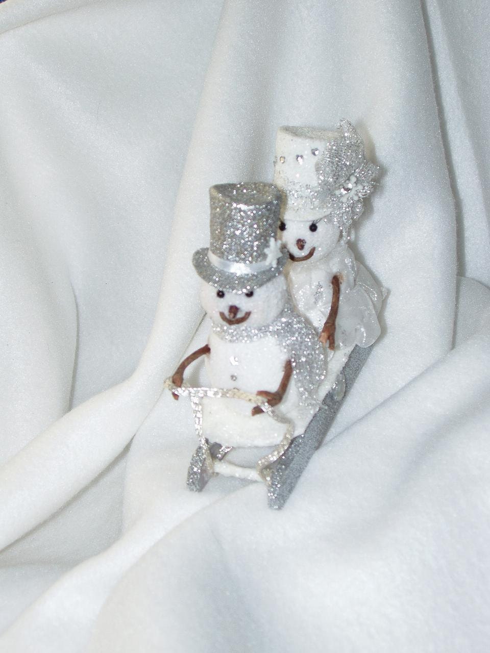 Snowman Sledding Winter Wedding Cake Topper
