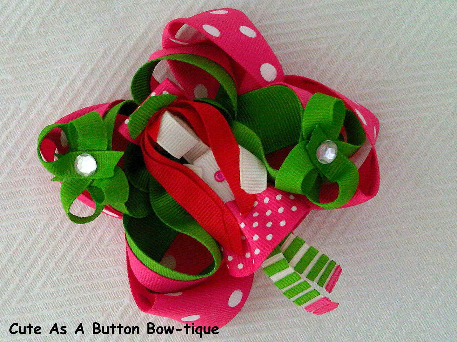 Stacked Boutique Hair Bow with Detachable Strawberry Shortcake Clippie