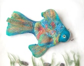 Felted fish purse cosmetic Fish blue Metal Frame octopurse