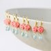 Bridesmaids Earrings - Spring Rose Earrings, Wedding earrings, Wedding Jewelry, Pink Coral Flower, Pastel Blue Glass Drop Dangle Earrings