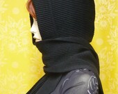 Beautiful Black Hood and Scarf Combi, Knit Cap and Shawl for Fall and Winter, Hooded Scarf, Warm and Comfortable