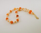 Orange Botswana Agate and Pearl Necklace