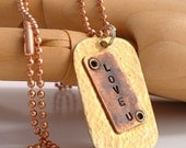 Nugold and Copper Love Dog Tag Necklace