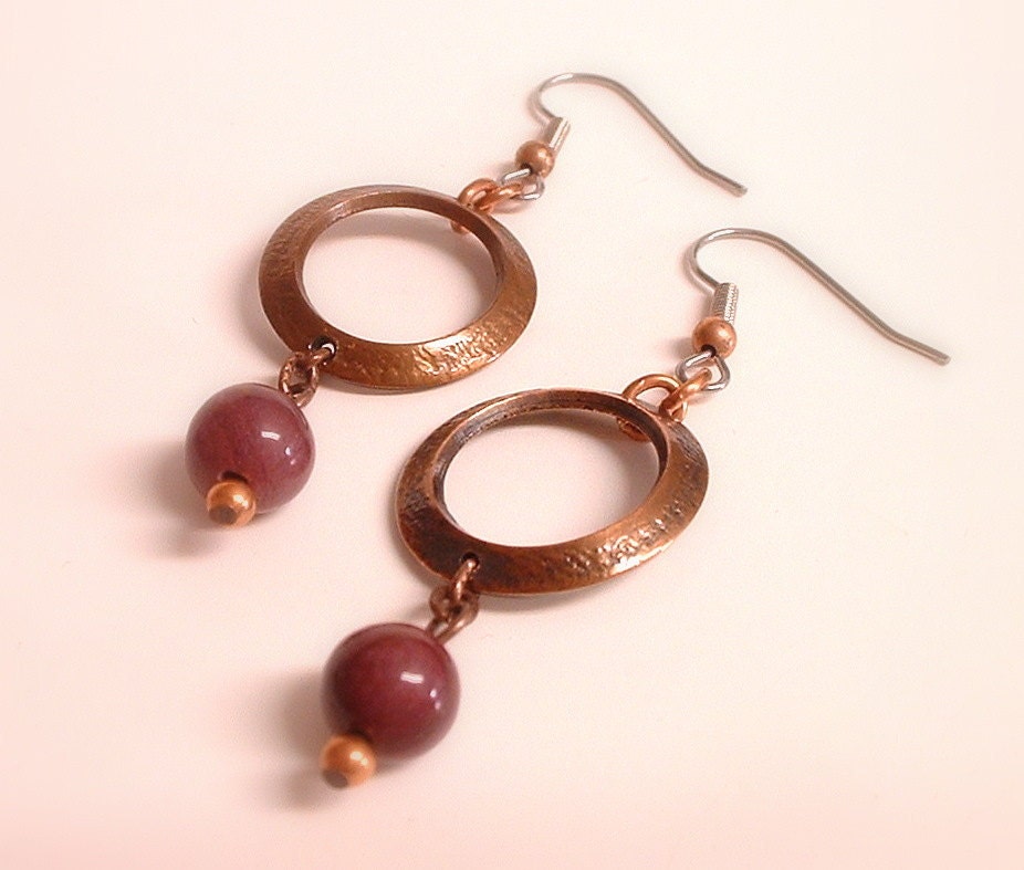 Copper Hoop and Mookite Earrings