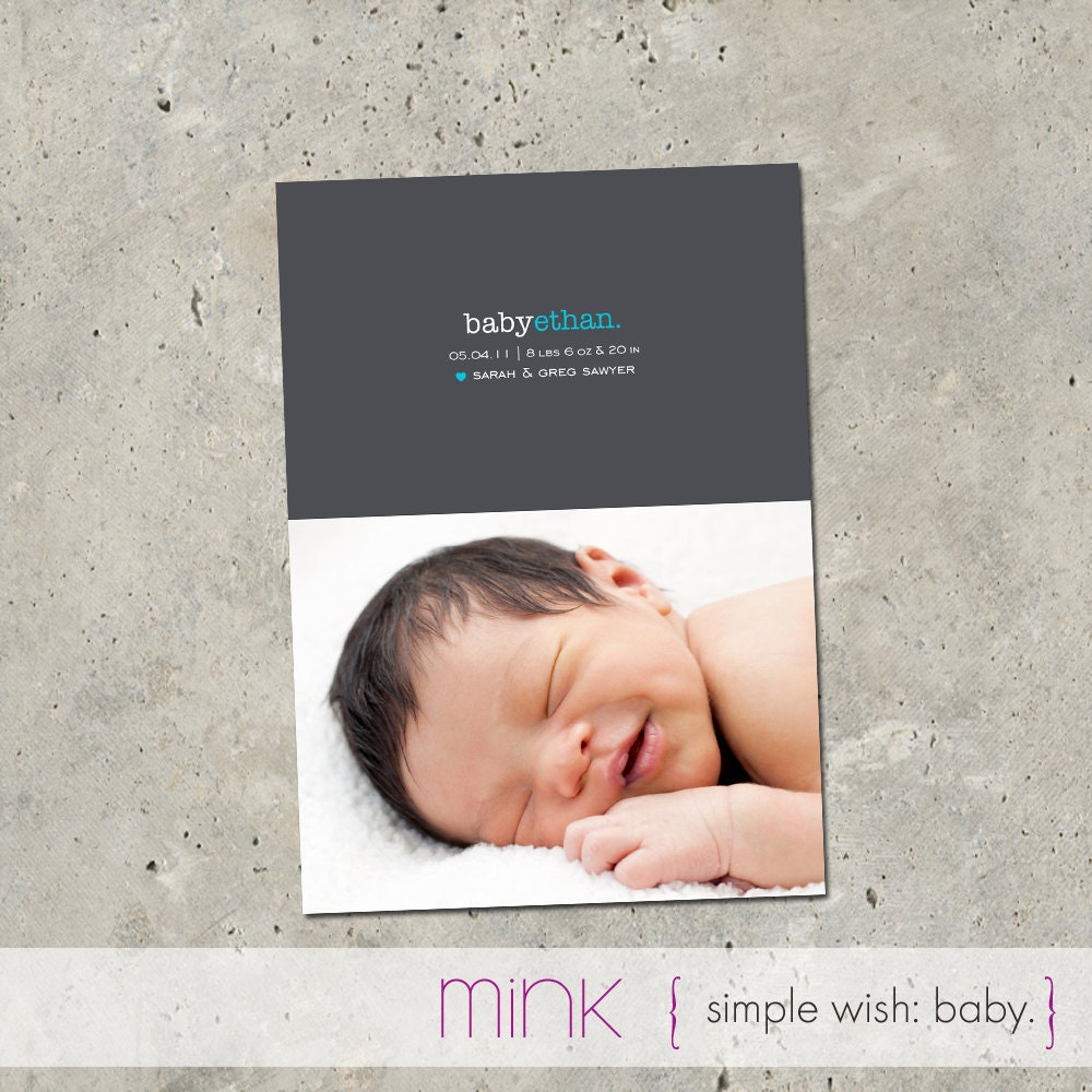 baby boy birth announcement photo card - "Simple Wish"