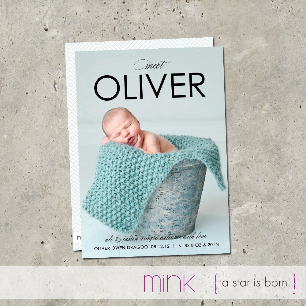 baby boy birth announcement photo card - "A Star is Born"