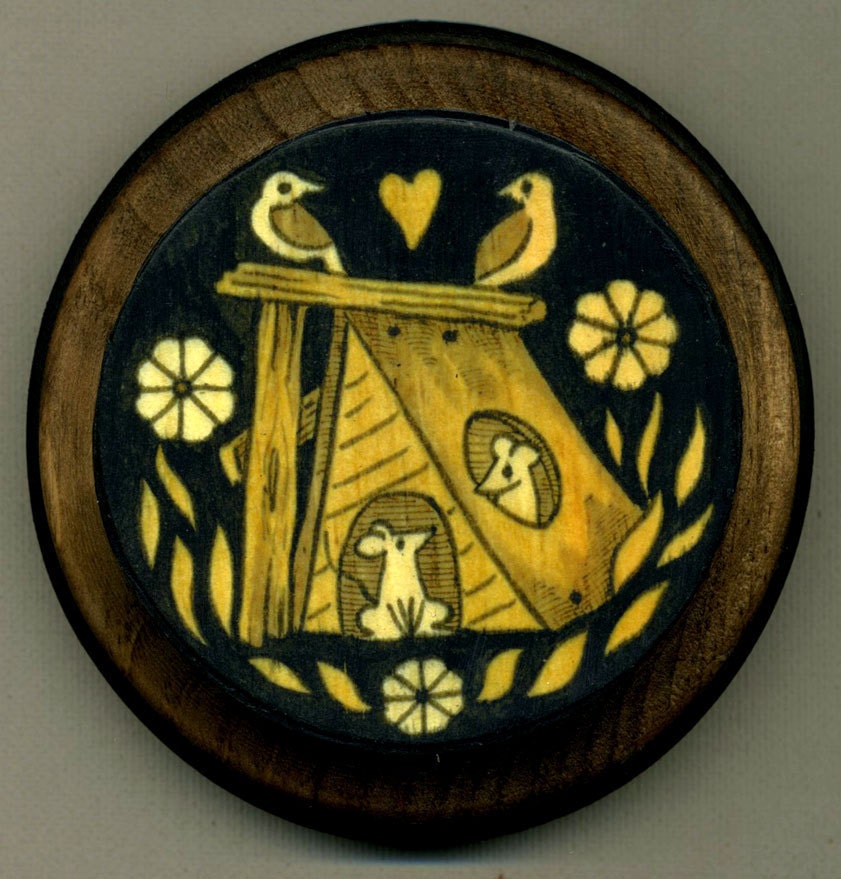 Mounted print wood art- Lovebirds