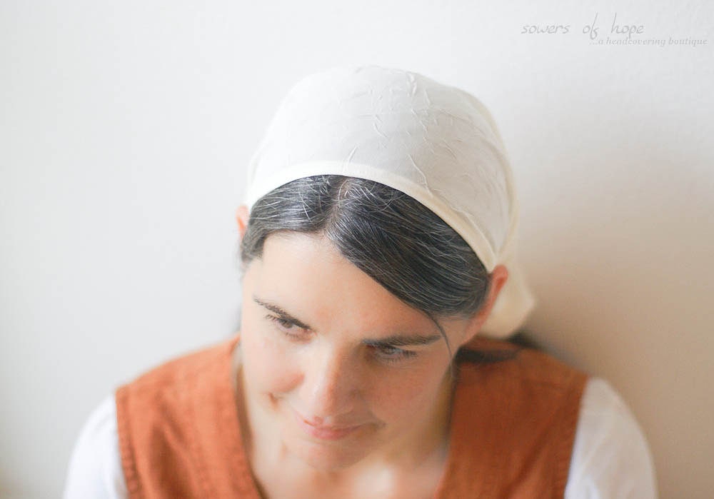 Cream Crinkled  Bethany Veil Headcovering Hair Scarf Headband Head Covering Prayer Veil