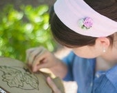 Shabby Chic Headband -- Lightweight Cotton Headcovering -- Pink with Rosettes