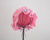Pink Mob Cap --- Girls Night Sleep Cap -- Prairie Cap for Long Hair with Your Choice of Bow Color