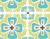 MONALUNA Monaco Organic Cotton Fabric FLOWERBED - TEAL fat quarter low shipping
