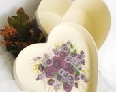Wedding Card Holder - Hand Painted Plum and Purple Roses on Heart Shape Hat Box  - Keepsake Box Bridesmaid Gift 8.5 inches