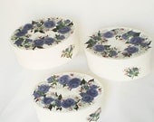 Personalized Bridesmaid Gifts - Set of 3 Hat Boxes, Hand Painted Plum Purple Roses, Rhinestone Snowflakes - Winter Wedding Party Gift Box