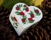 Ring Box Heart Shape Ivory - Hand Painted with Red Rose Buds