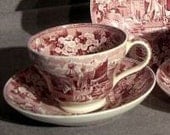 Wedgwood PLUM TRANSFERWARE Ferrara Cup And Saucer Ships