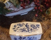 Aesthetic Blue Transferware Cigarette Jewelry Box and Lid