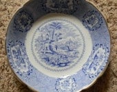 Circa 1891 Light Blue Transferware Salad / Soup Bowl Staffordshire Ridgway Asian Oriental Scenery