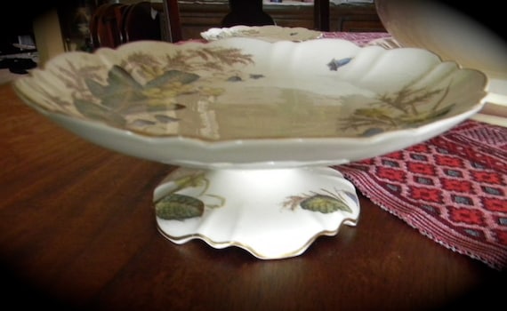 Circa 1887 Antique  English Brown Transferware Aesthetic Movement Floral Tazza Footed Compote George Jones Primroses
