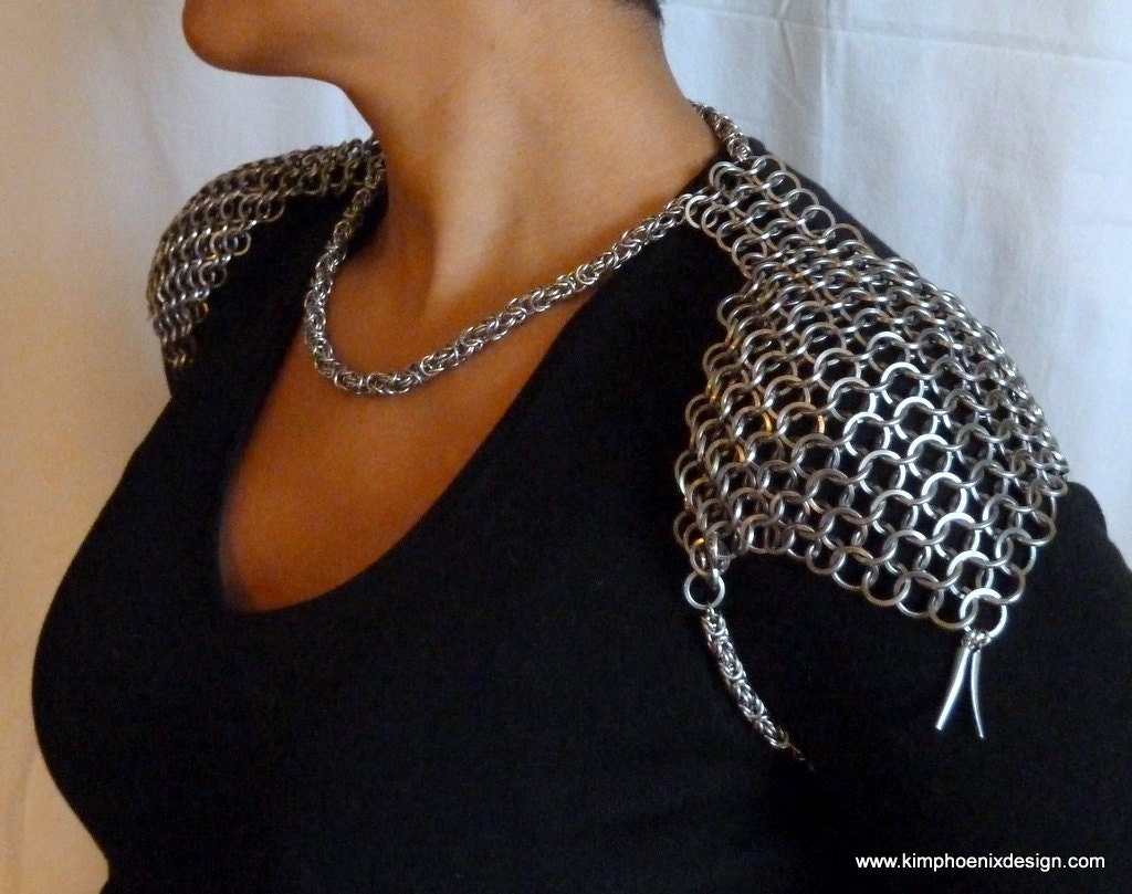 Angel Armor, Stainless Steel Chainmaille Shoulder Caps