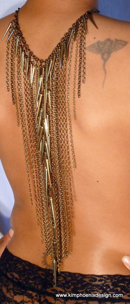 Made to Order Golden Bronze Spiked Chain Bib Necklace