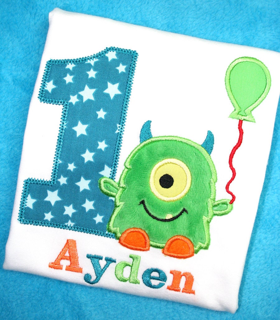 M2M Little Green Monster Birthday Shirt- FREE PERSONALIZATION-Your Choice of Letters or Numbers