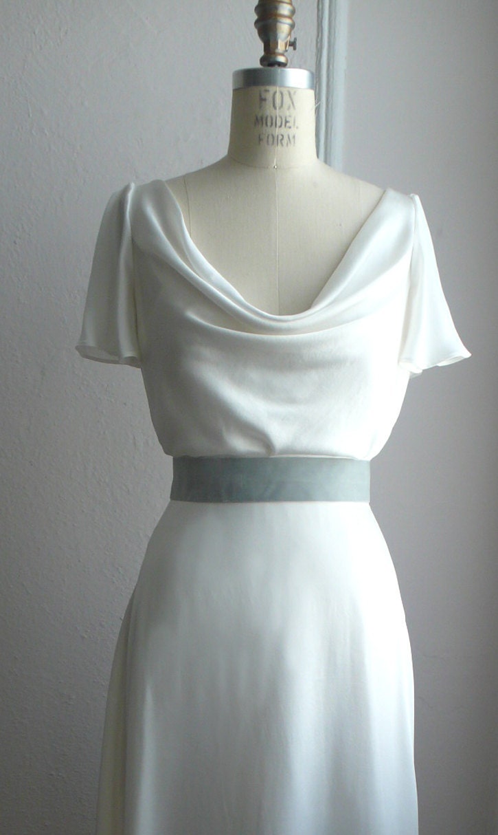 1930's Inspired Bridal Gown, "Miller" Gown, Cowl neck, A line Gown with Flutter Sleeves, Silk Charmeuse, Customizable